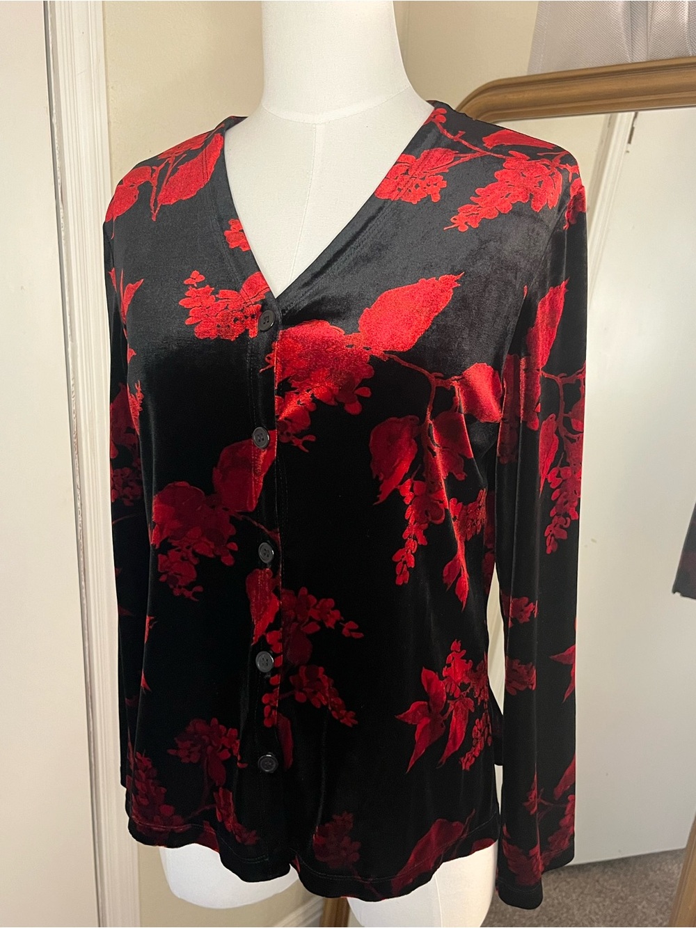 Black & Red Floral Velvet Top Whimsygoth